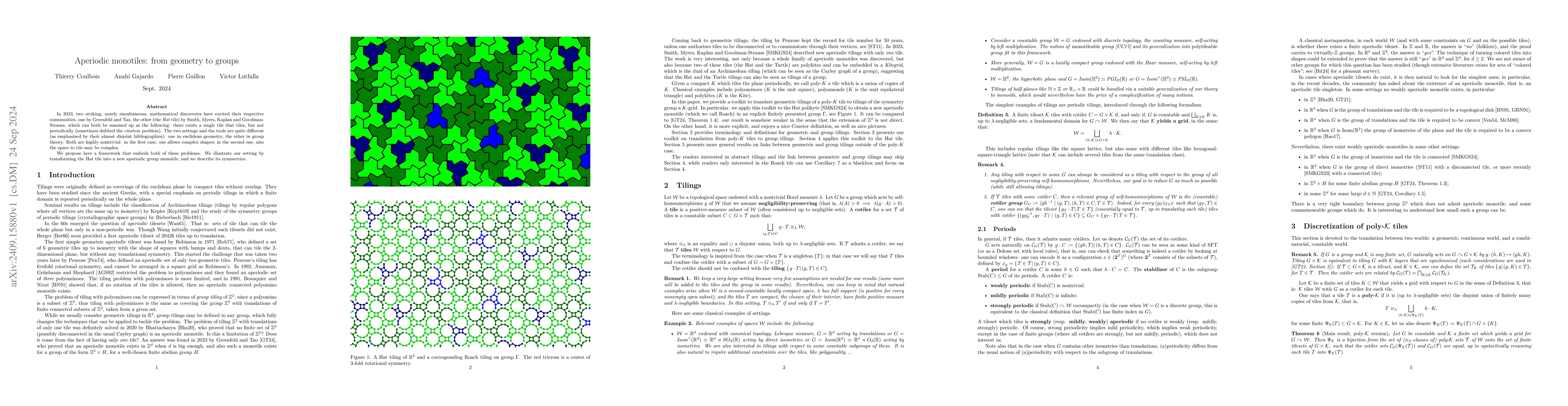 Thumbnail for Aperiodic monotiles: from geometry to groups