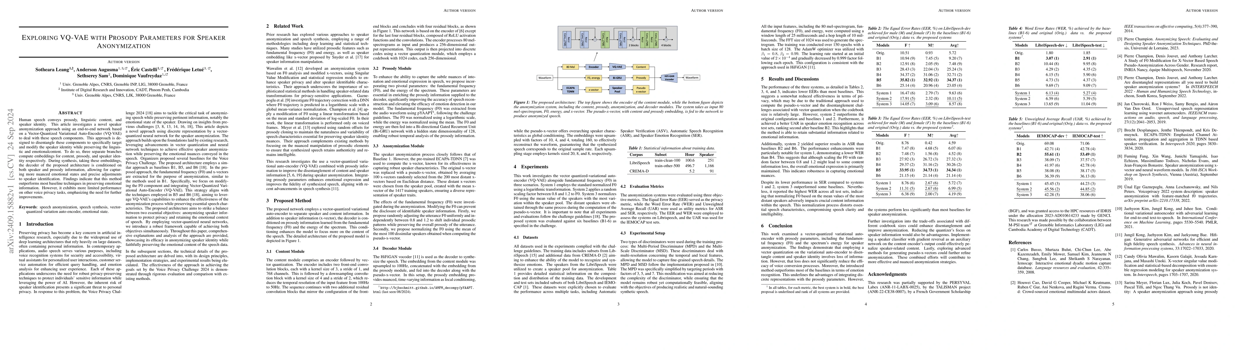 Thumbnail for Exploring VQ-VAE with Prosody Parameters for Speaker Anonymization