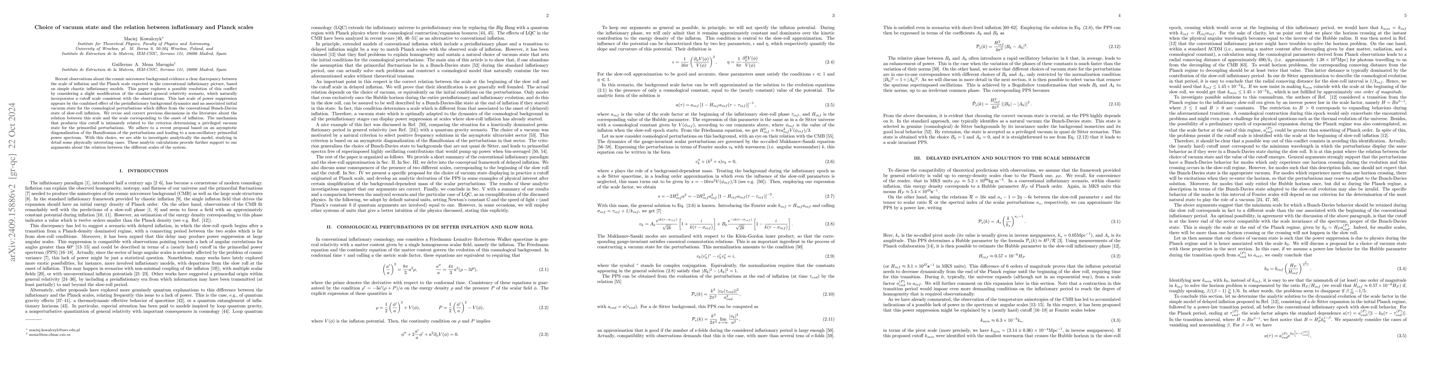 Thumbnail for Choice of vacuum state and the relation between inflationary and Planck
  scales