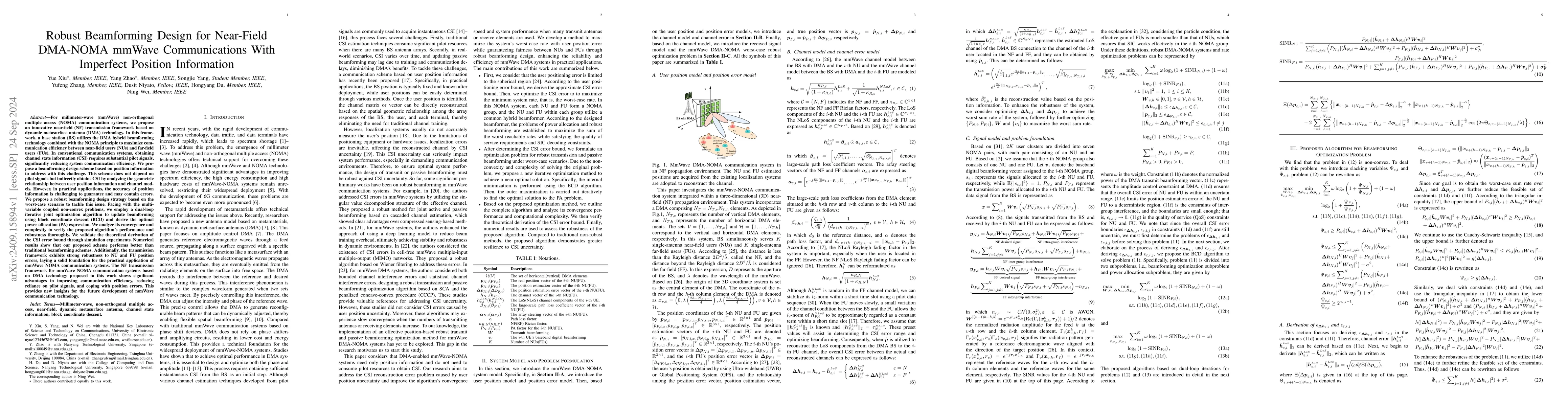 Thumbnail for Robust Beamforming Design for Near-Field DMA-NOMA mmWave Communications
  With Imperfect Position Information