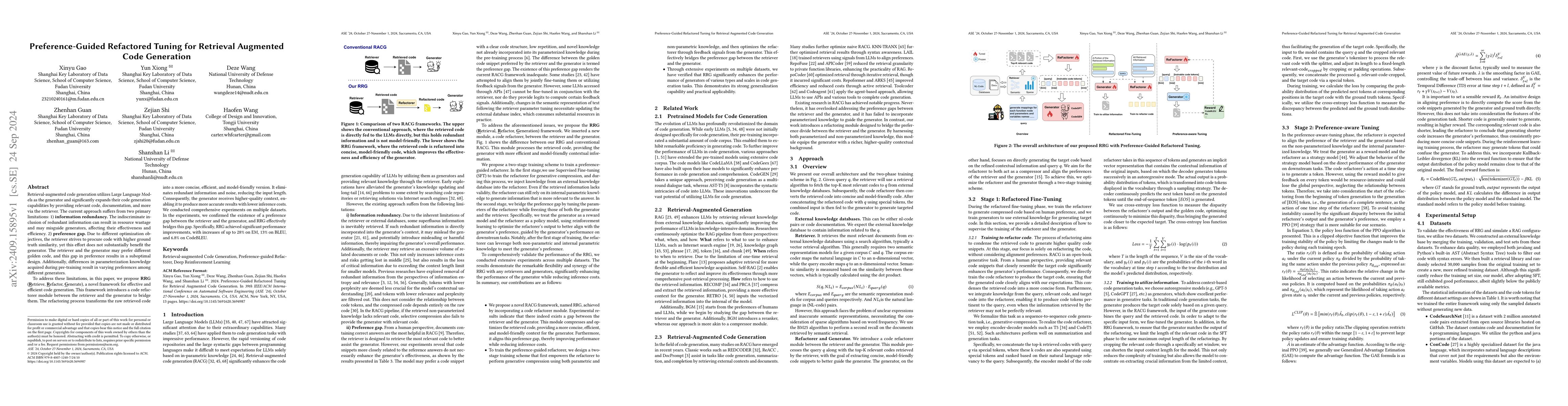 Thumbnail for Preference-Guided Refactored Tuning for Retrieval Augmented Code
  Generation