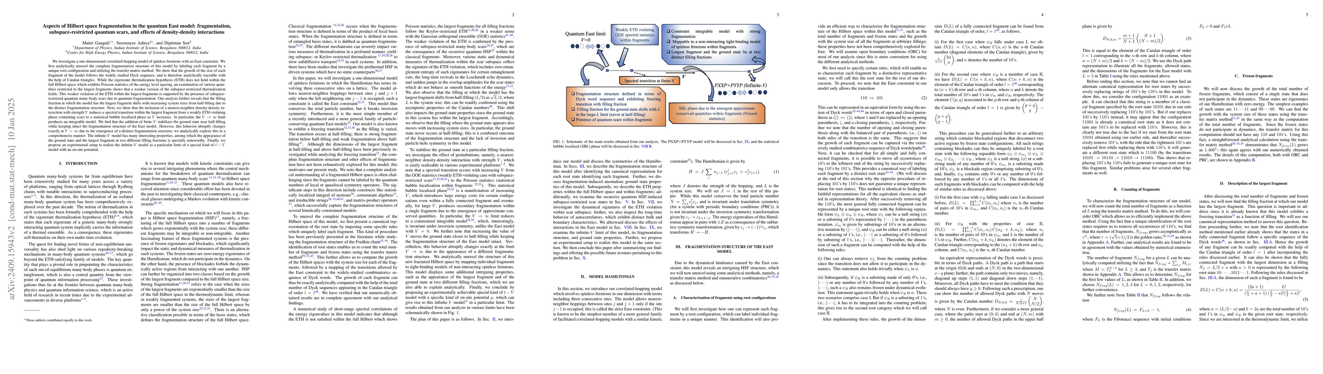 Thumbnail for Aspects of Hilbert space fragmentation in the quantum East model:
  fragmentation, subspace-restricted quantum scars, and effects of
  density-density interactions