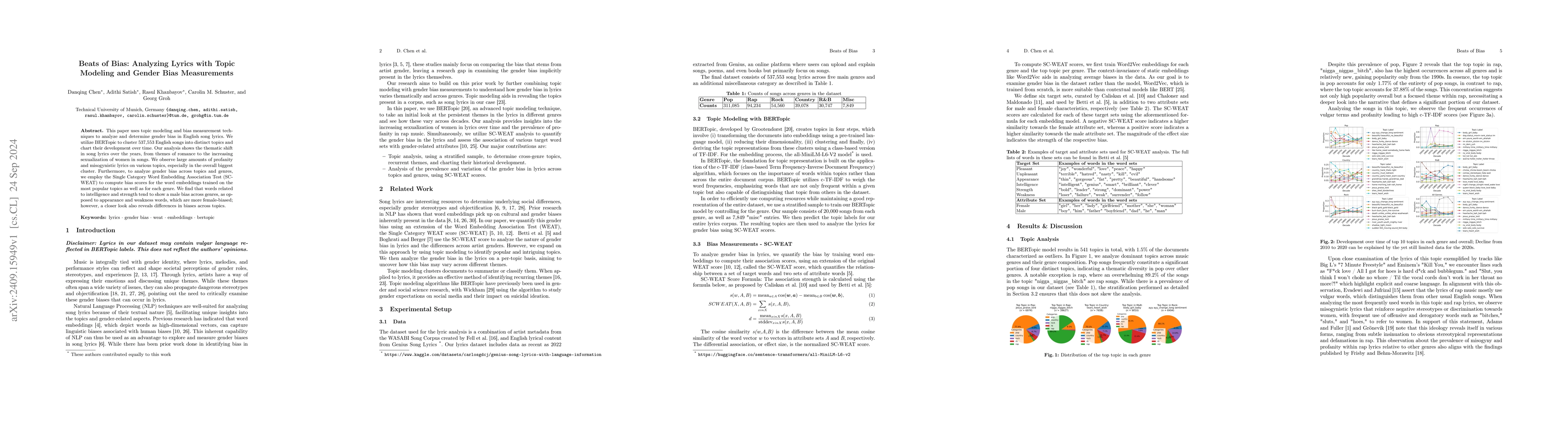 Thumbnail for Beats of Bias: Analyzing Lyrics with Topic Modeling and Gender Bias
  Measurements