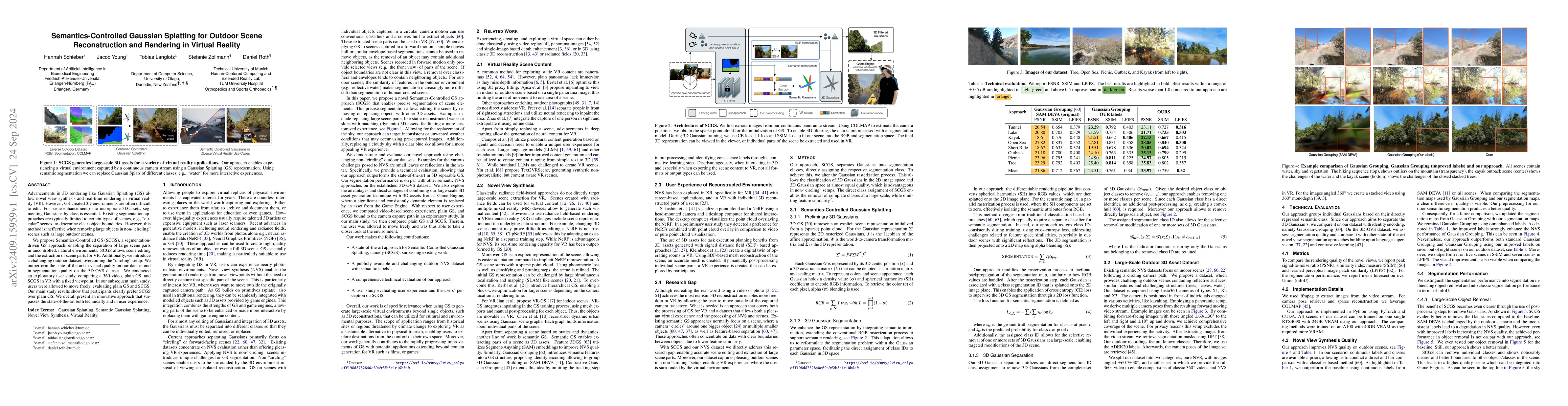 Thumbnail for Semantics-Controlled Gaussian Splatting for Outdoor Scene Reconstruction
  and Rendering in Virtual Reality