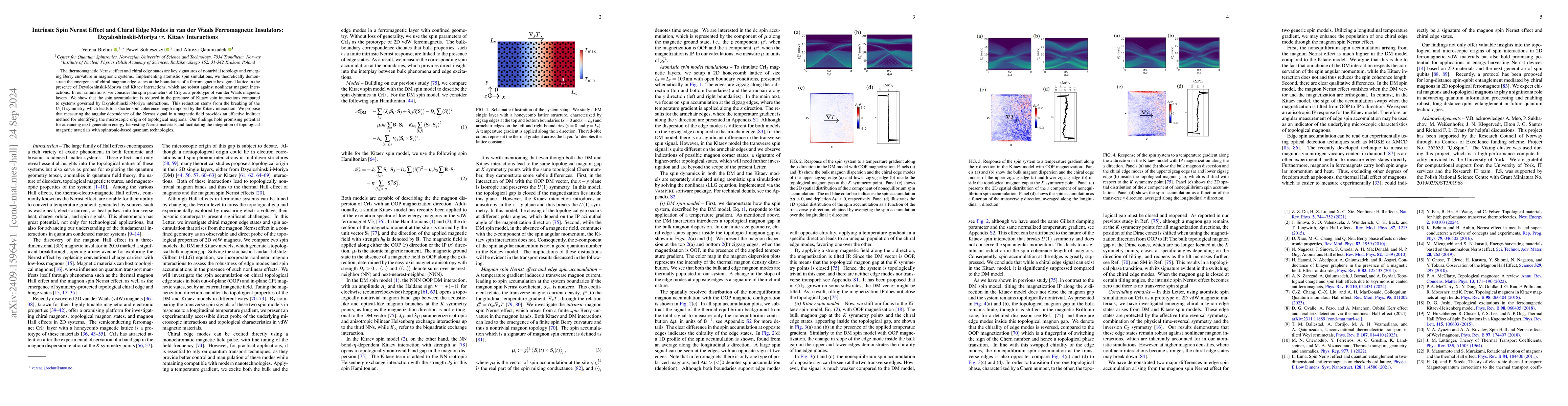 Thumbnail for Intrinsic Spin Nernst Effect and Chiral Edge Modes in van der Waals
  Ferromagnetic Insulators: Dzyaloshinskii-Moriya vs. Kitaev Interactions