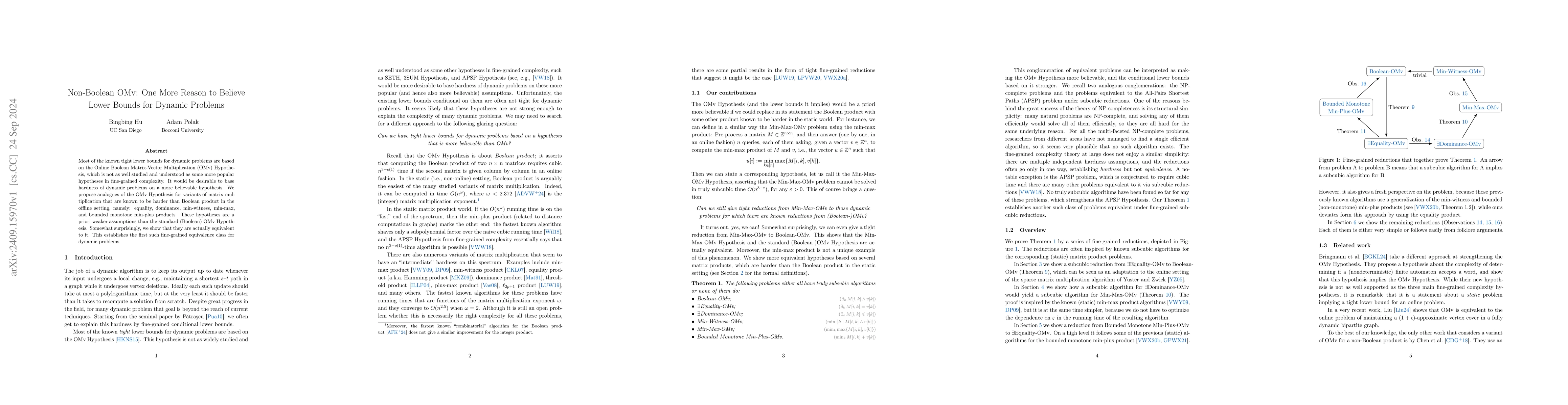 Thumbnail for Non-Boolean OMv: One More Reason to Believe Lower Bounds for Dynamic
  Problems