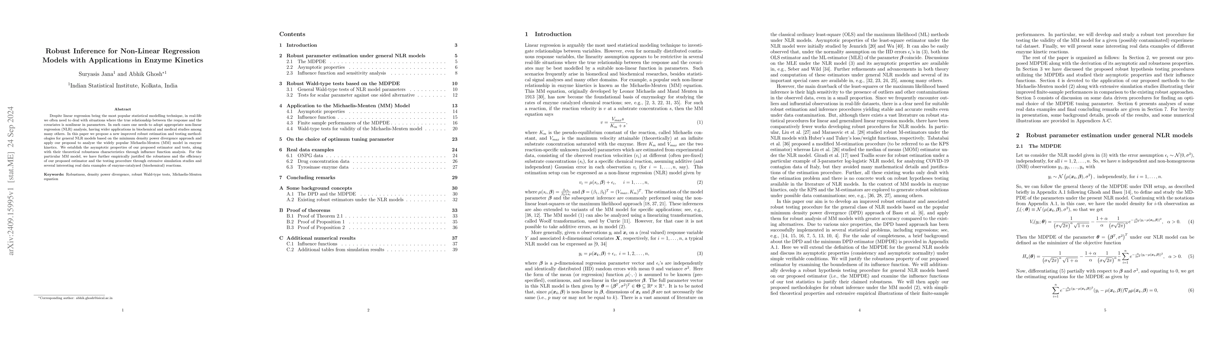 Thumbnail for Robust Inference for Non-Linear Regression Models with Applications in
  Enzyme Kinetics