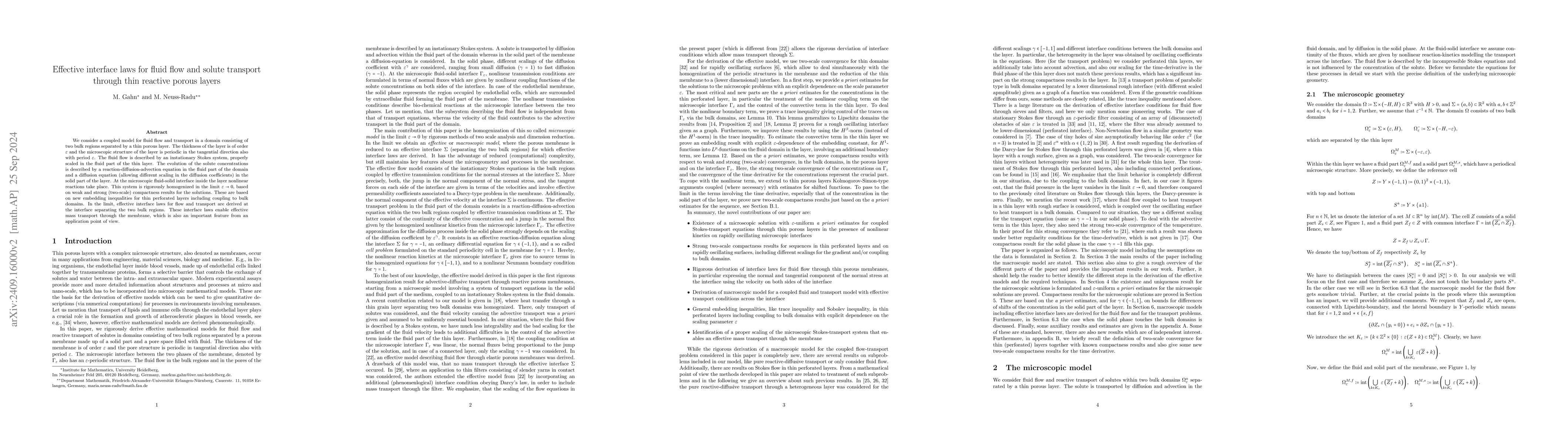 Thumbnail for Effective interface laws for fluid flow and solute transport through
  thin reactive porous layers