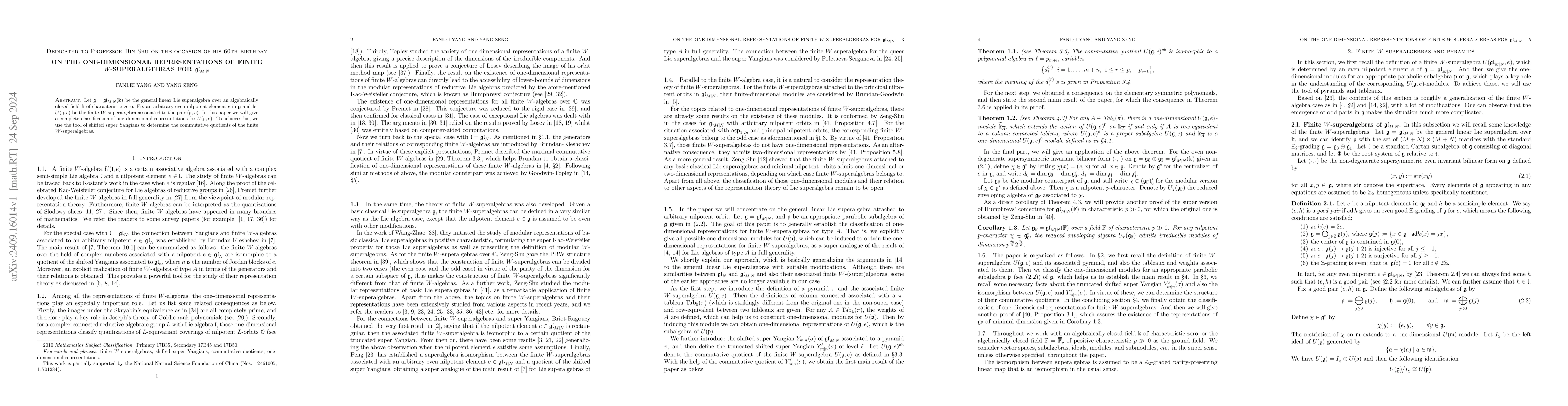 Thumbnail for On the one-dimensional representations of finite $W$-superalgebras for
  $\mathfrak{gl}_{M|N}$