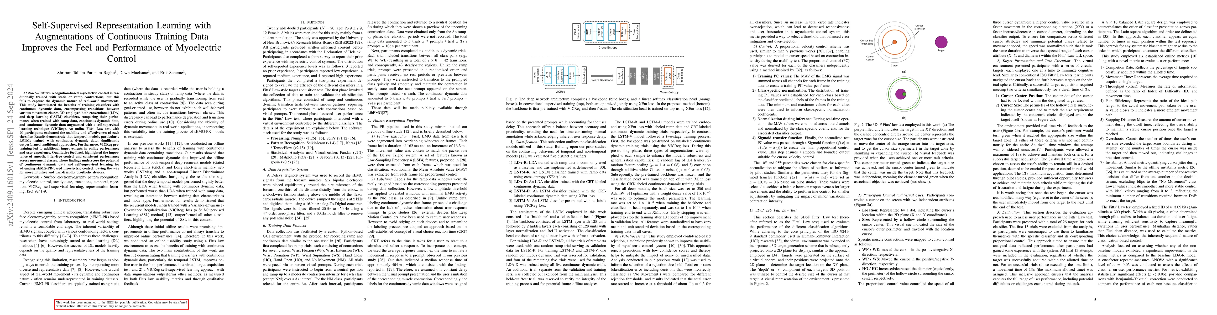 Thumbnail for Self-Supervised Representation Learning with Augmentations of Continuous
  Training Data Improves the Feel and Performance of Myoelectric Control