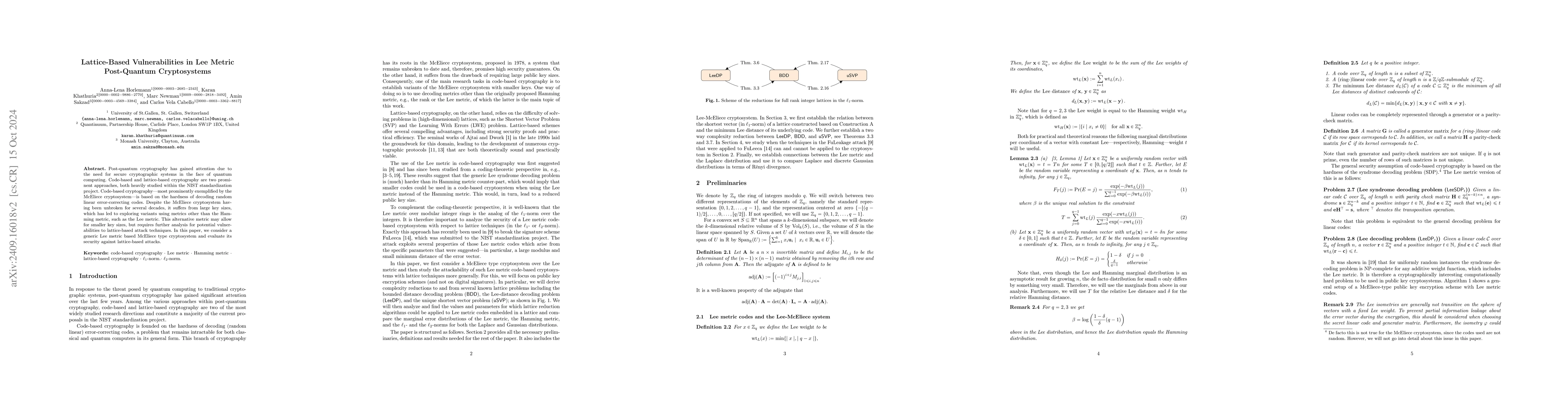 Thumbnail for Lattice-Based Vulnerabilities in Lee Metric Post-Quantum Cryptosystems