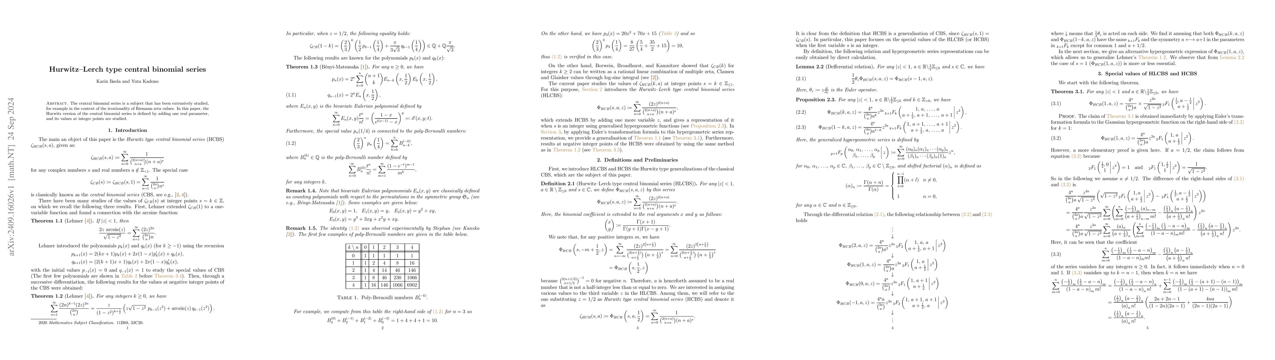 Thumbnail for Hurwitz-Lerch type central binomial series