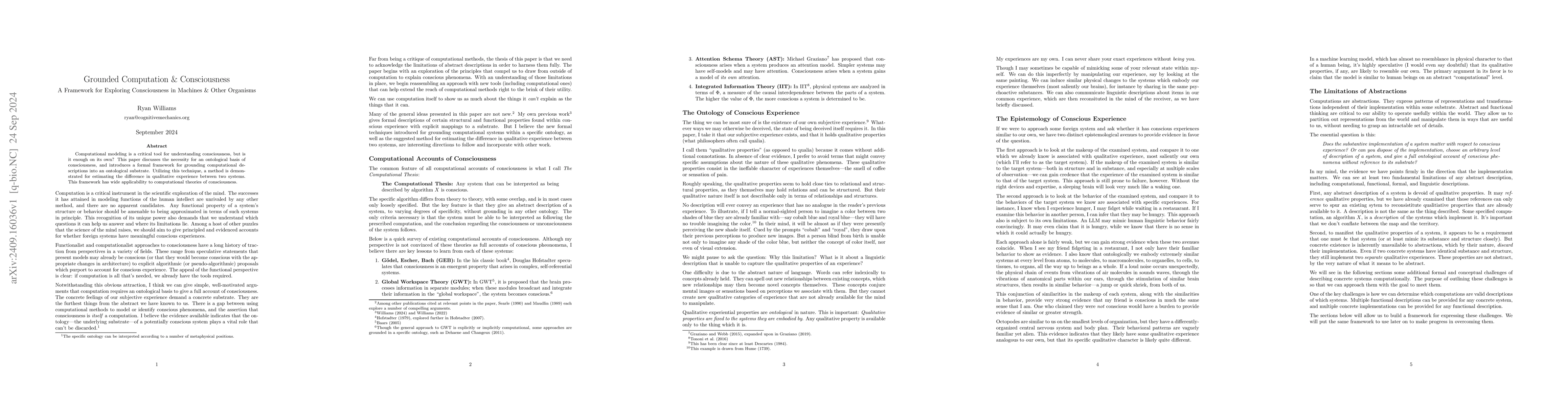 Thumbnail for Grounded Computation & Consciousness: A Framework for Exploring
  Consciousness in Machines & Other Organisms