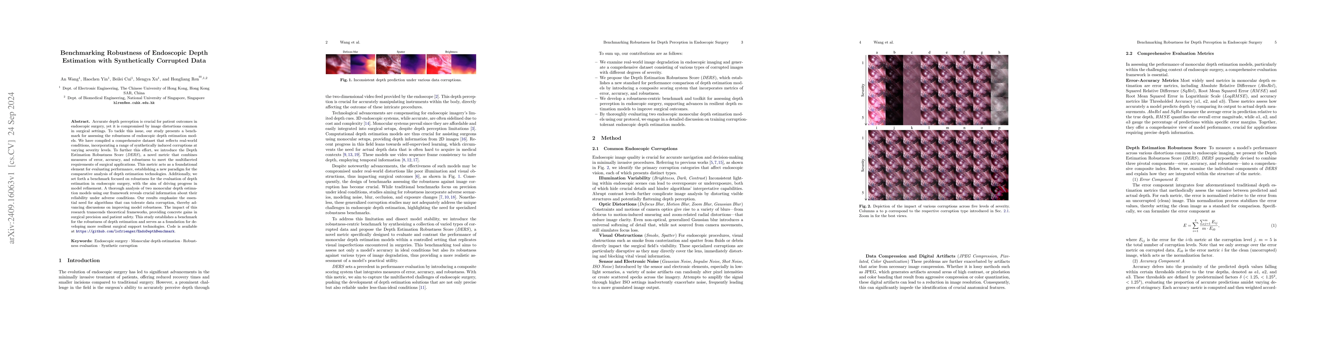 Thumbnail for Benchmarking Robustness of Endoscopic Depth Estimation with
  Synthetically Corrupted Data