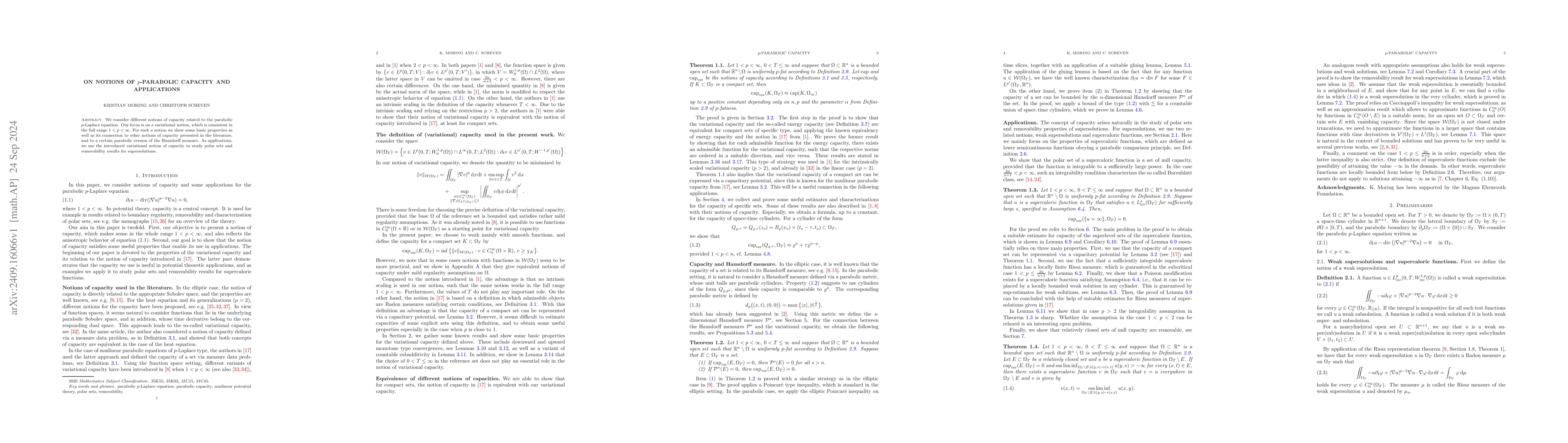 Thumbnail for On notions of $p$-parabolic capacity and applications