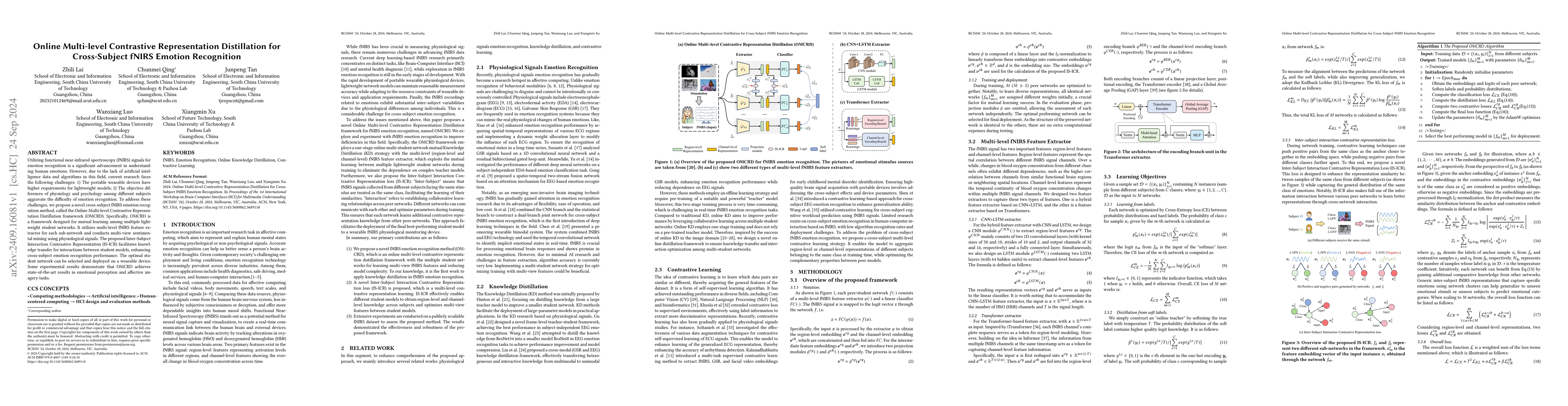 Thumbnail for Online Multi-level Contrastive Representation Distillation for
  Cross-Subject fNIRS Emotion Recognition