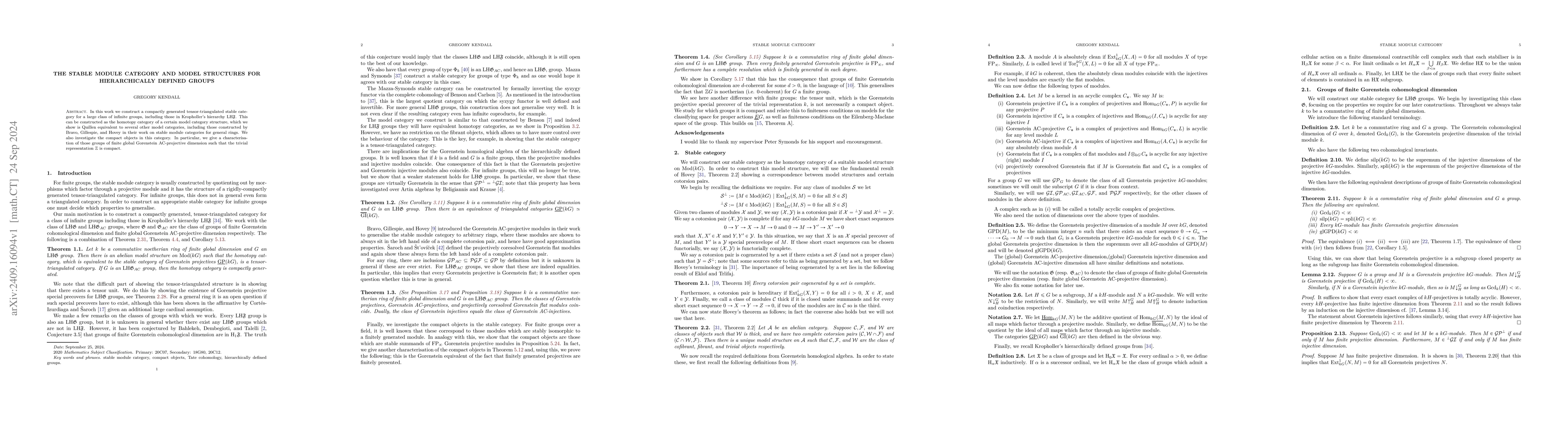 Thumbnail for The stable module category and model structures for hierarchically
  defined groups