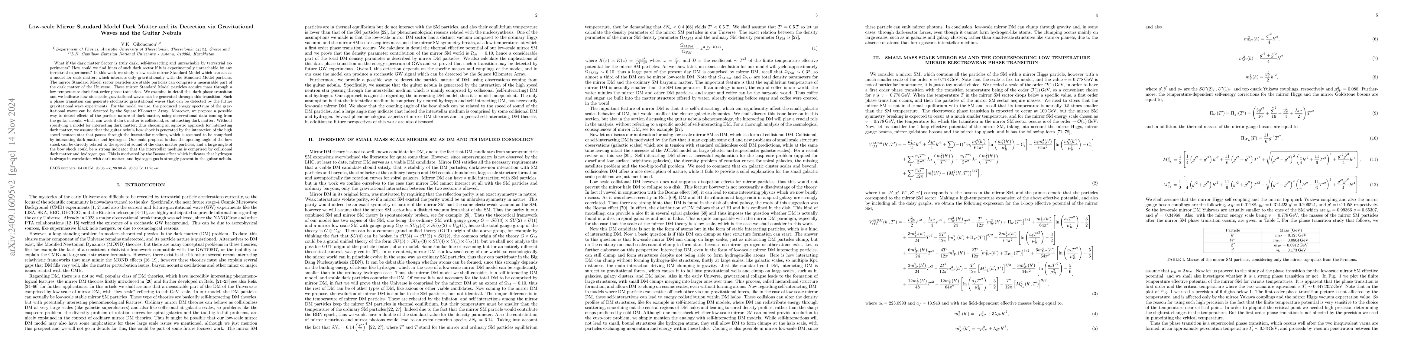Thumbnail for Low-scale Mirror Standard Model Dark Matter and its Detection via
  Gravitational Waves and the Guitar Nebula