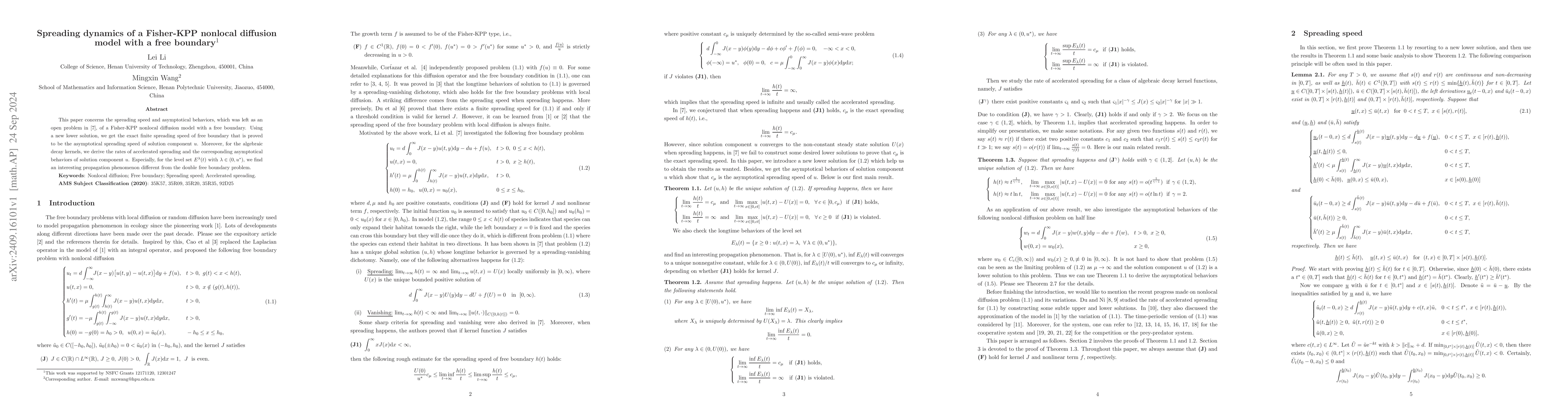 Thumbnail for Spreading dynamics of a Fisher-KPP nonlocal diffusion model with a free
  boundary