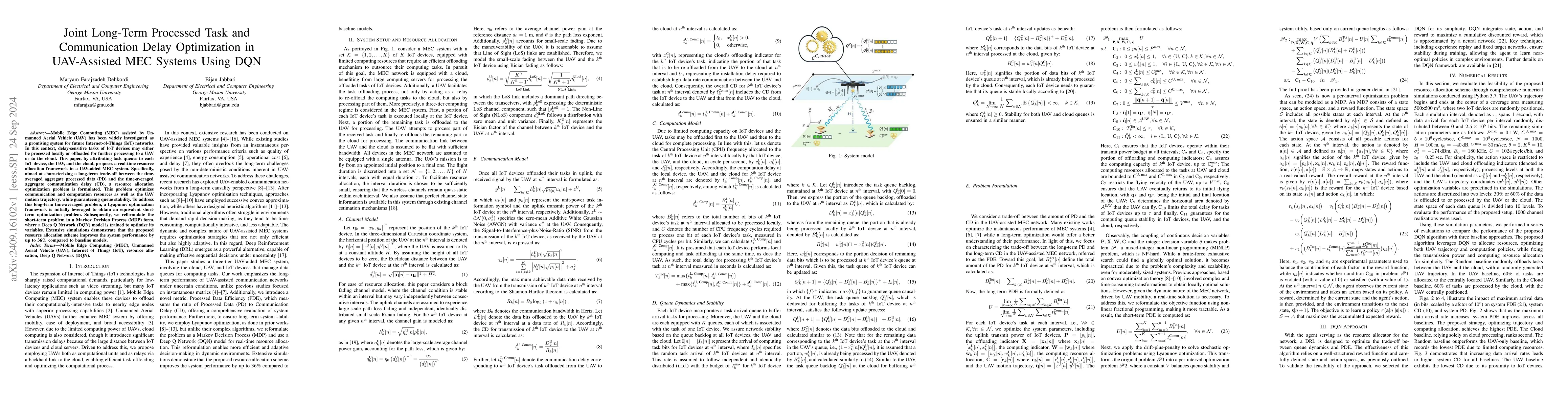 Thumbnail for Joint Long-Term Processed Task and Communication Delay Optimization in
  UAV-Assisted MEC Systems Using DQN