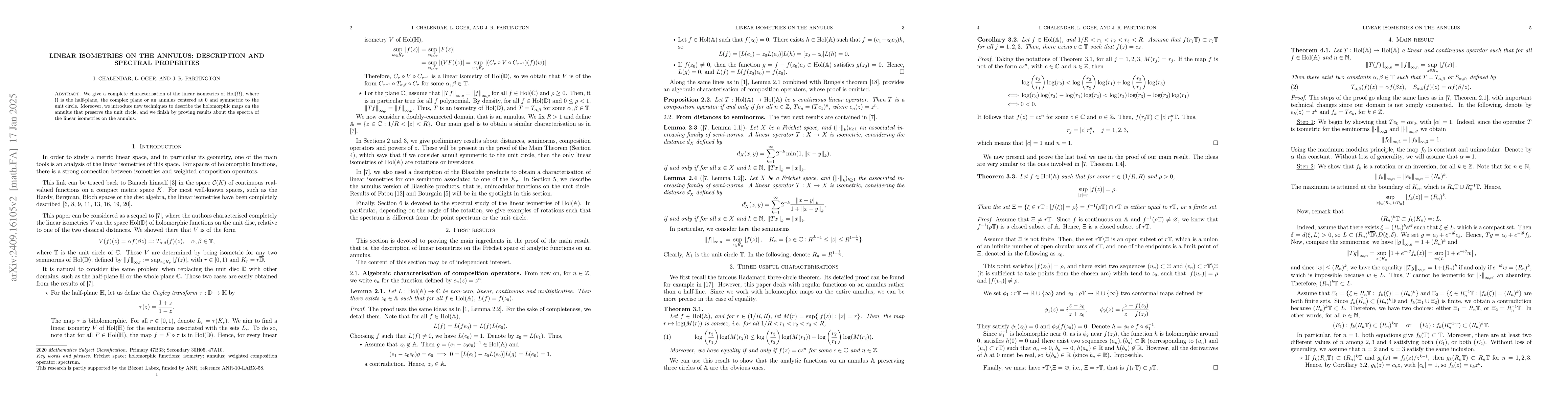 Thumbnail for Linear isometries on the annulus: description and spectral properties