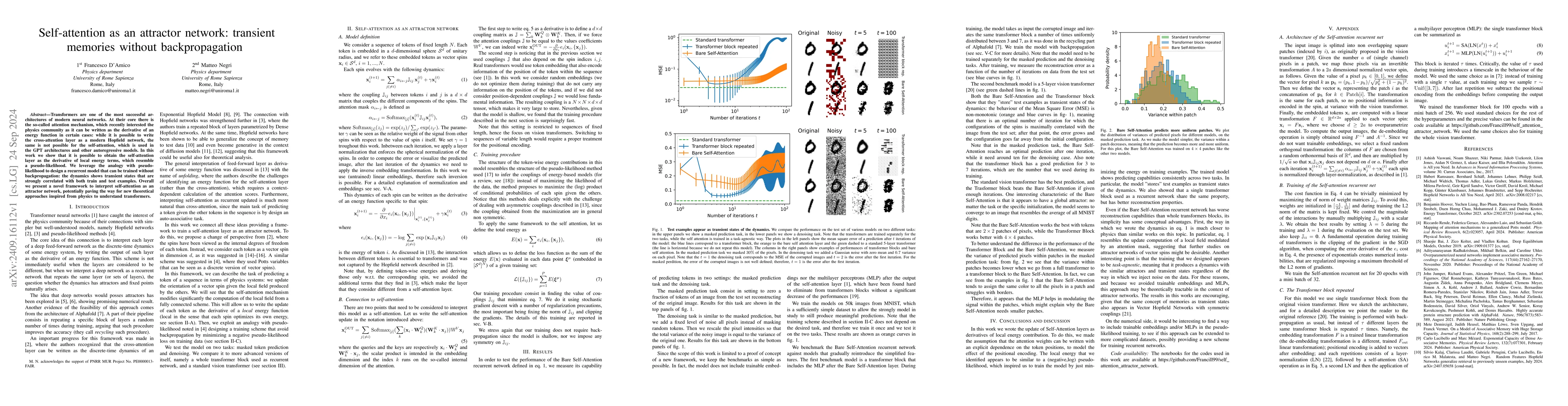 Thumbnail for Self-attention as an attractor network: transient memories without
  backpropagation