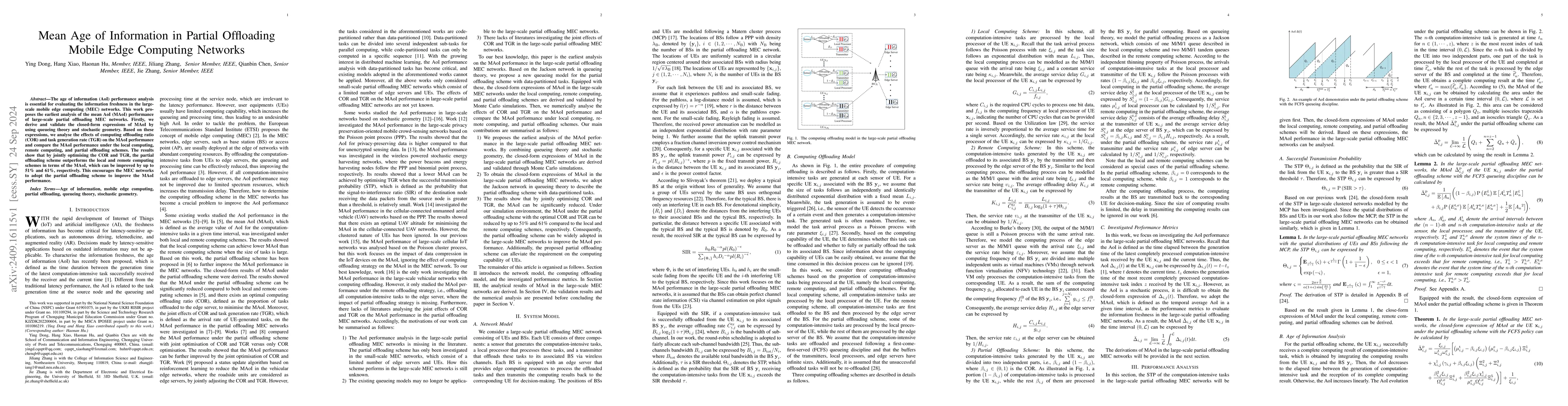 Thumbnail for Mean Age of Information in Partial Offloading Mobile Edge Computing
  Networks