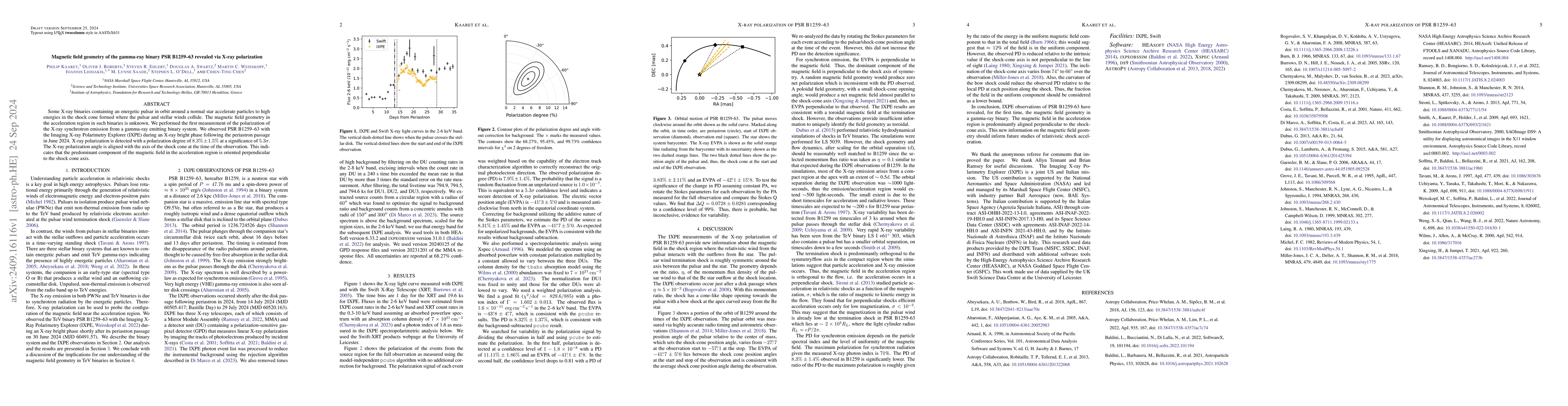 Thumbnail for Magnetic field geometry of the gamma-ray binary PSR B1259-63 revealed
  via X-ray polarization