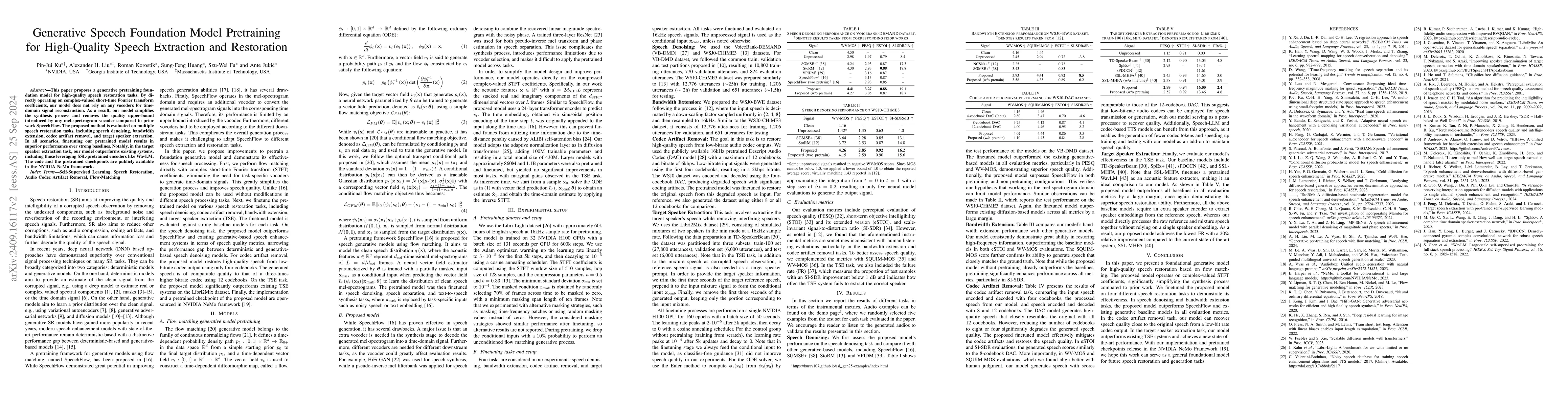 Thumbnail for Generative Speech Foundation Model Pretraining for High-Quality Speech
  Extraction and Restoration