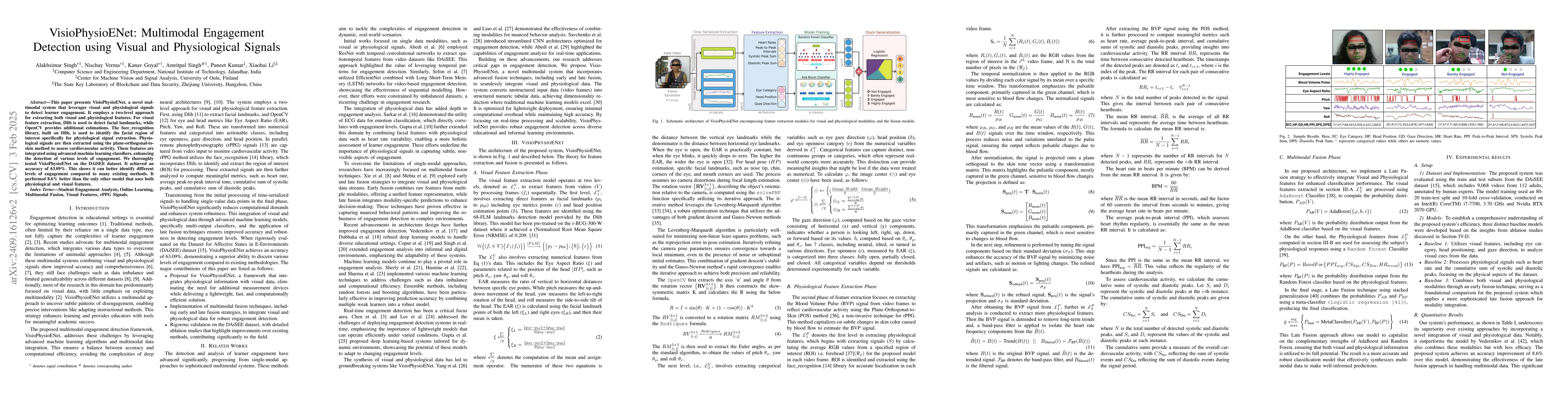 Thumbnail for VisioPhysioENet: Multimodal Engagement Detection using Visual and
  Physiological Signals