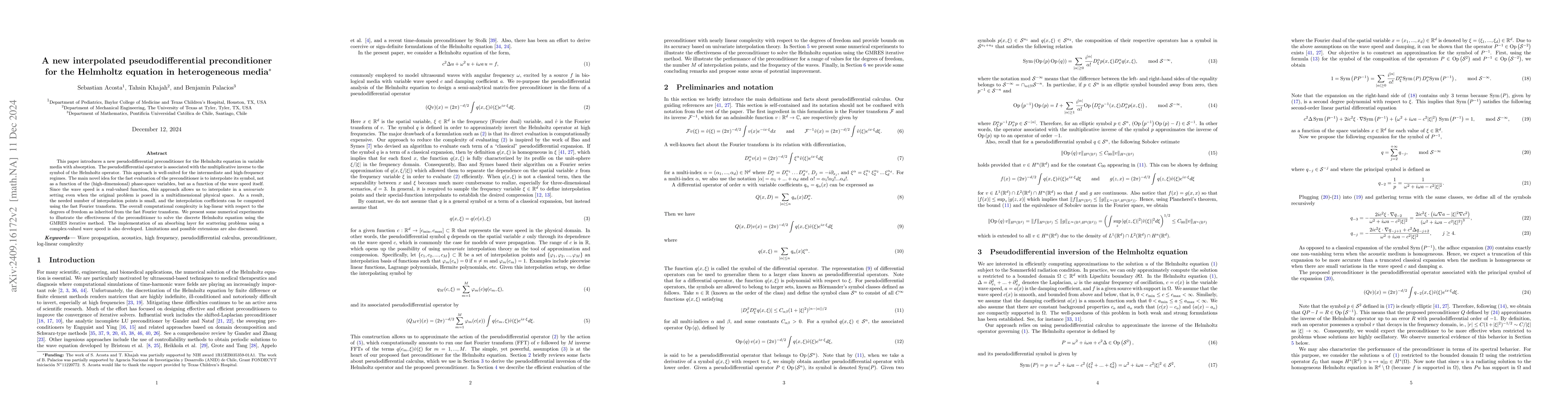 Thumbnail for A new interpolated pseudodifferential preconditioner for the Helmholtz
  equation in heterogeneous media