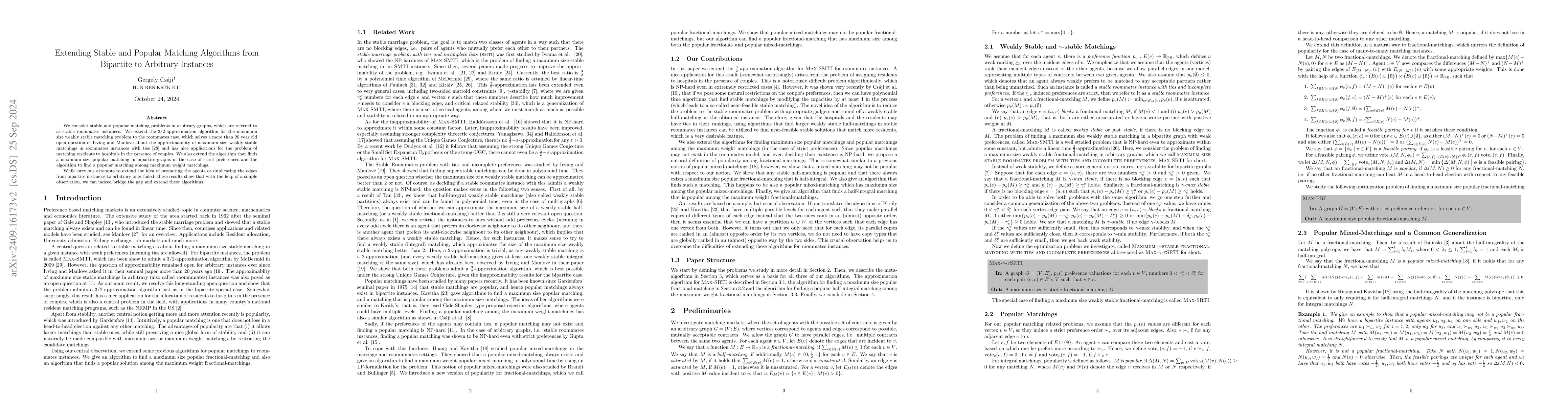Thumbnail for Extending Stable and Popular Matching Algorithms from Bipartite to
  Arbitrary Instances