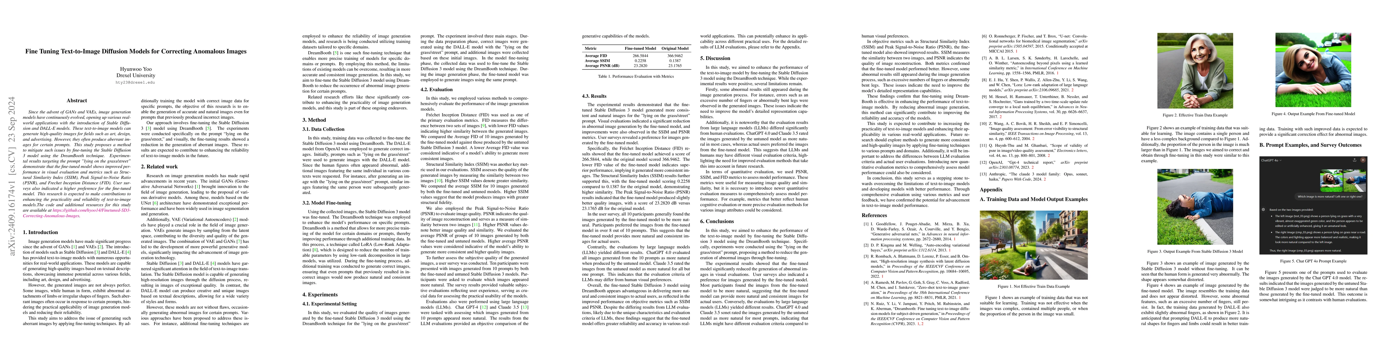 Thumbnail for Fine Tuning Text-to-Image Diffusion Models for Correcting Anomalous
  Images