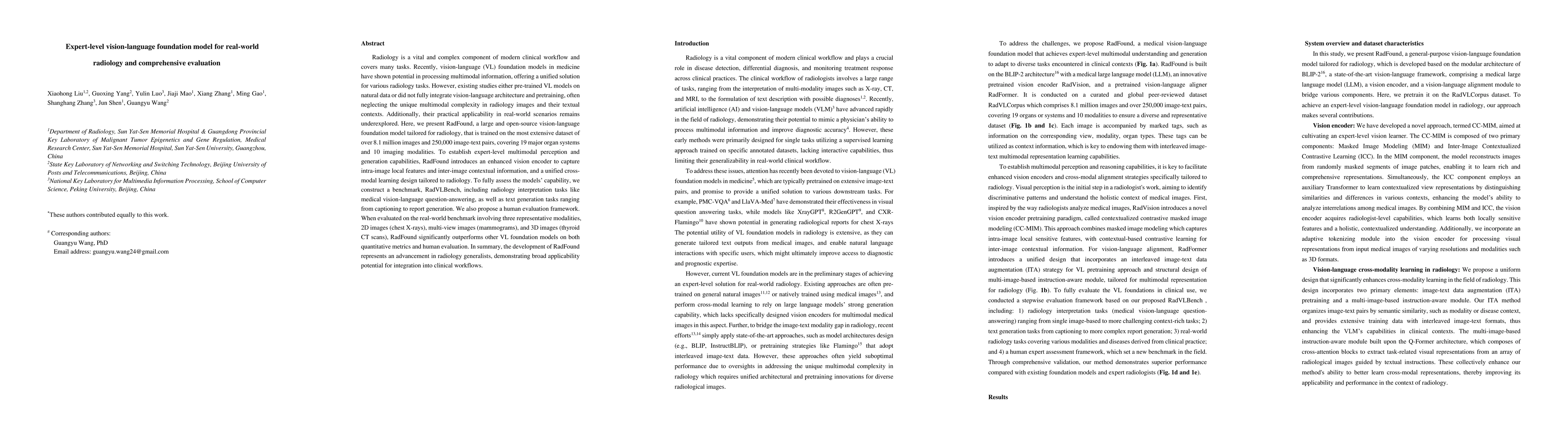 Thumbnail for Expert-level vision-language foundation model for real-world radiology
  and comprehensive evaluation