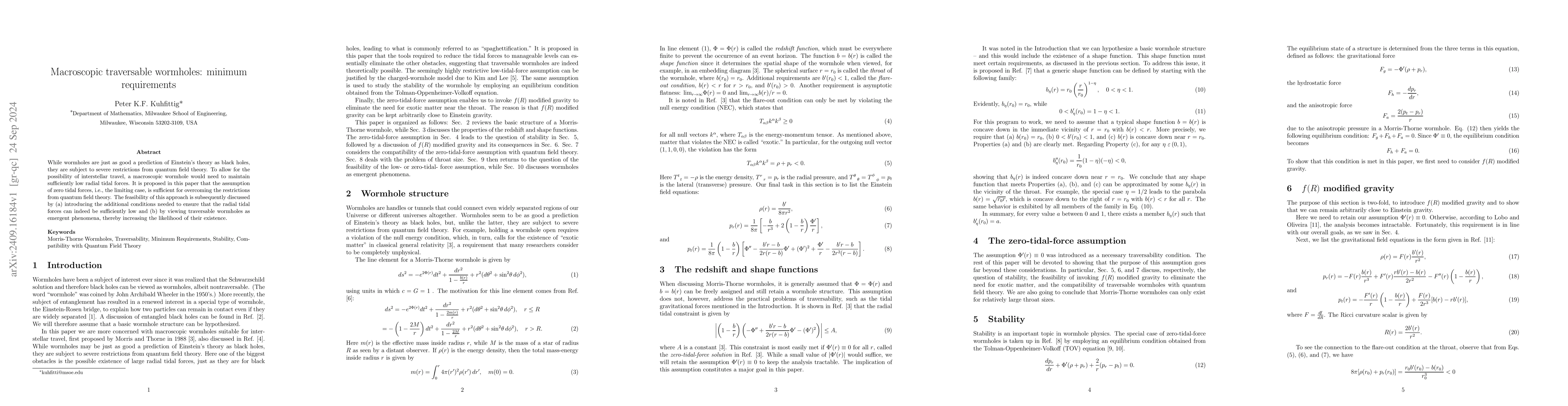 Thumbnail for Macroscopic traversable wormholes: minimum requirements