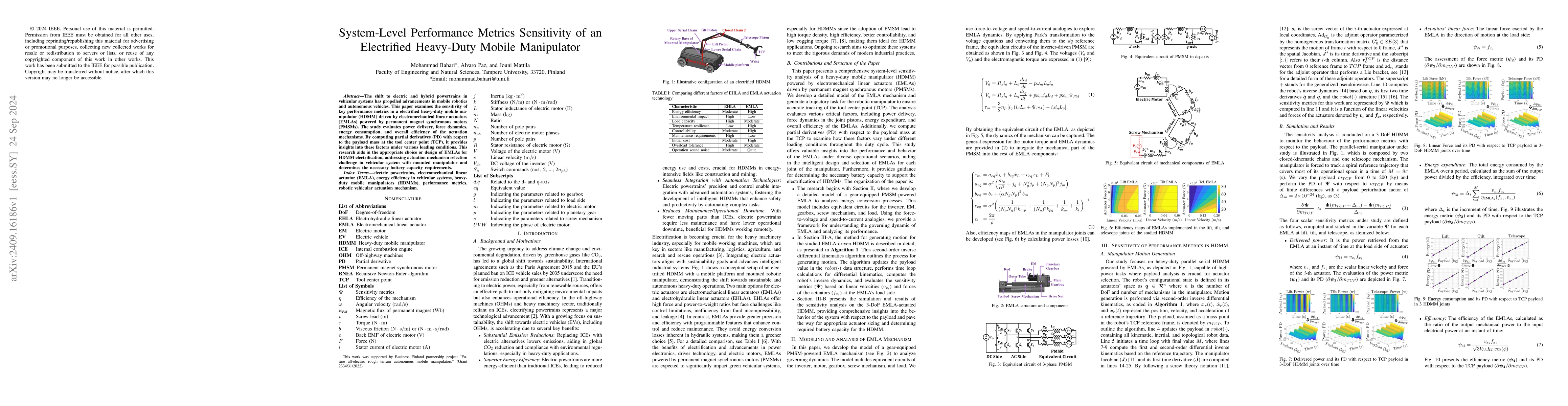 Thumbnail for System-Level Performance Metrics Sensitivity of an Electrified
  Heavy-Duty Mobile Manipulator