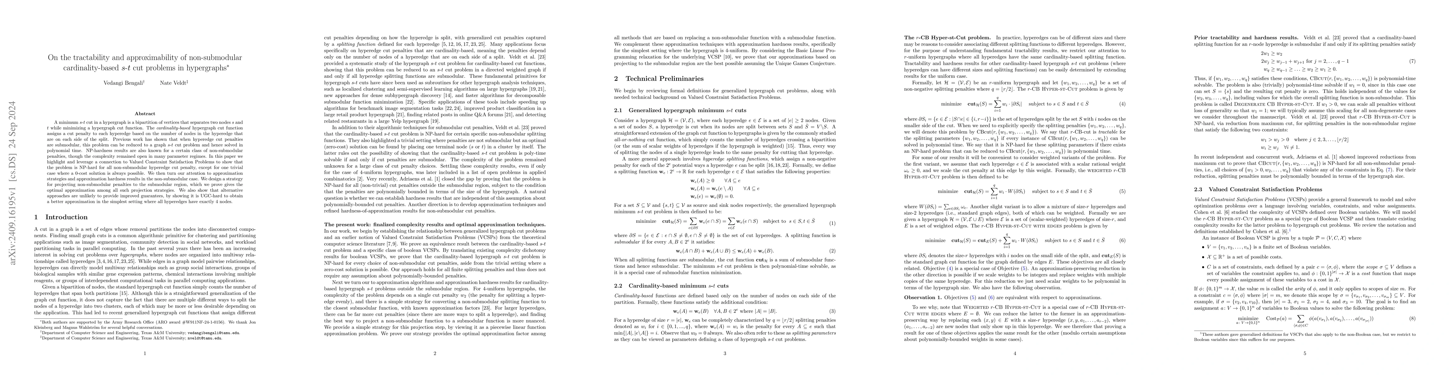 Thumbnail for On the tractability and approximability of non-submodular
  cardinality-based $s$-$t$ cut problems in hypergraphs