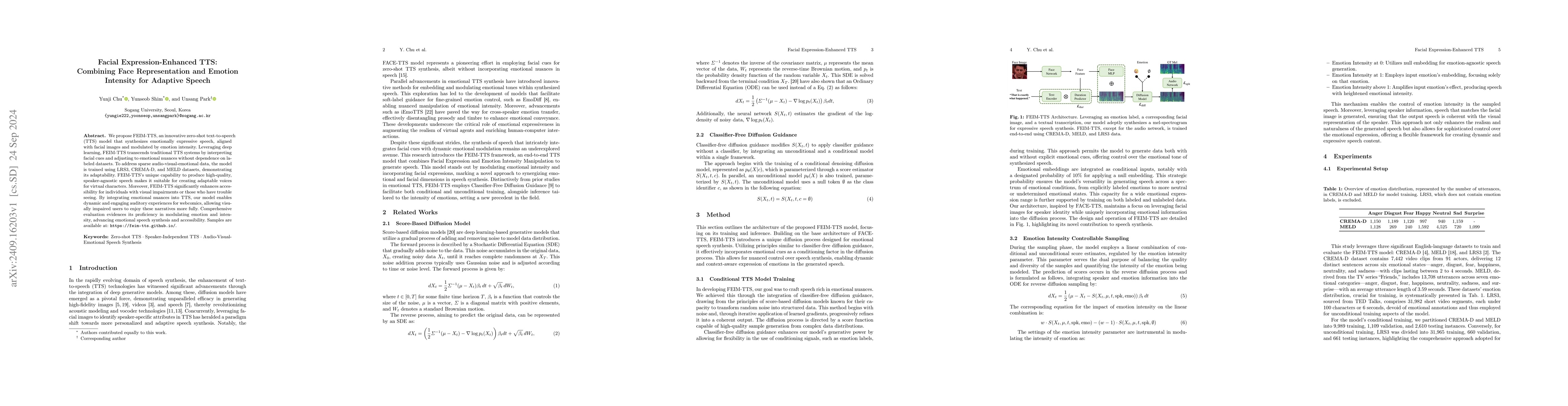 Thumbnail for Facial Expression-Enhanced TTS: Combining Face Representation and
  Emotion Intensity for Adaptive Speech