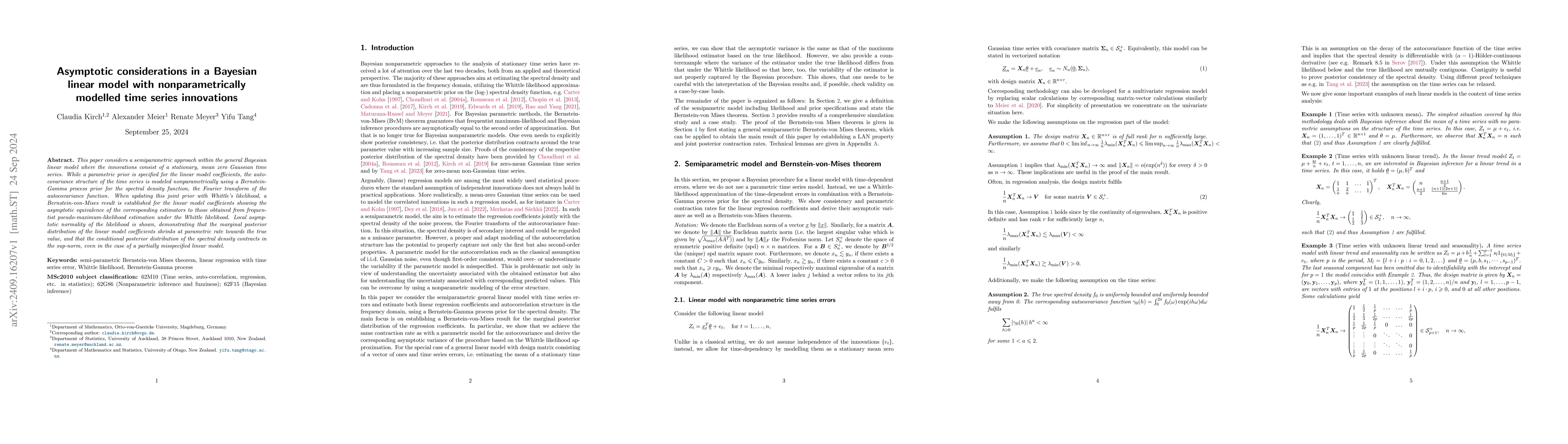 Thumbnail for Asymptotic considerations in a Bayesian linear model with
  nonparametrically modelled time series innovations