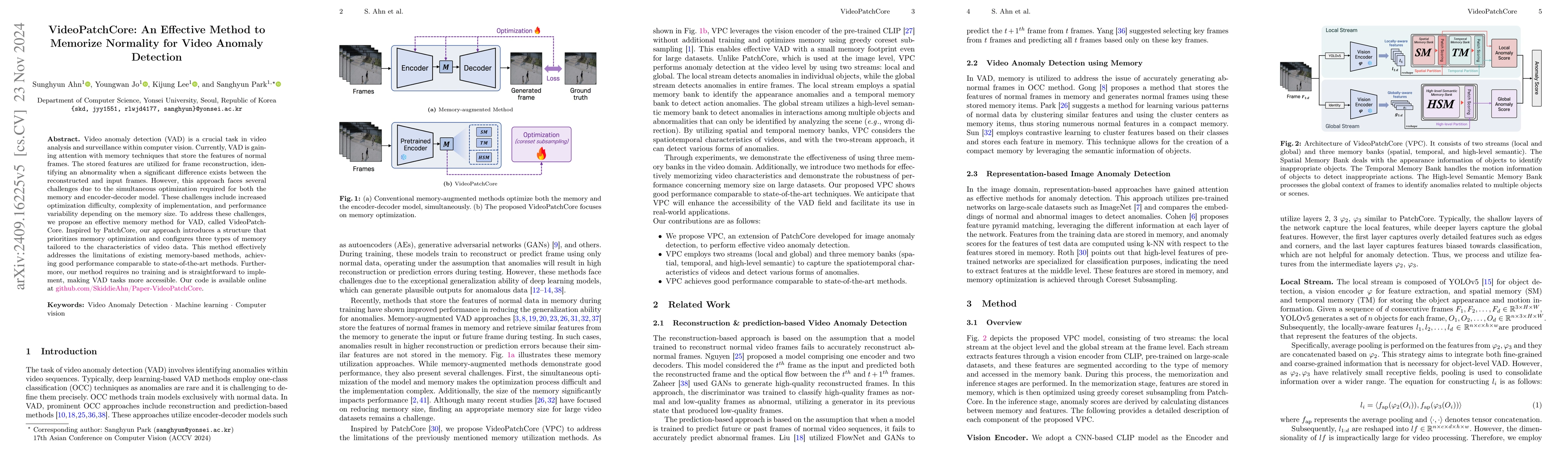 Thumbnail for VideoPatchCore: An Effective Method to Memorize Normality for Video
  Anomaly Detection