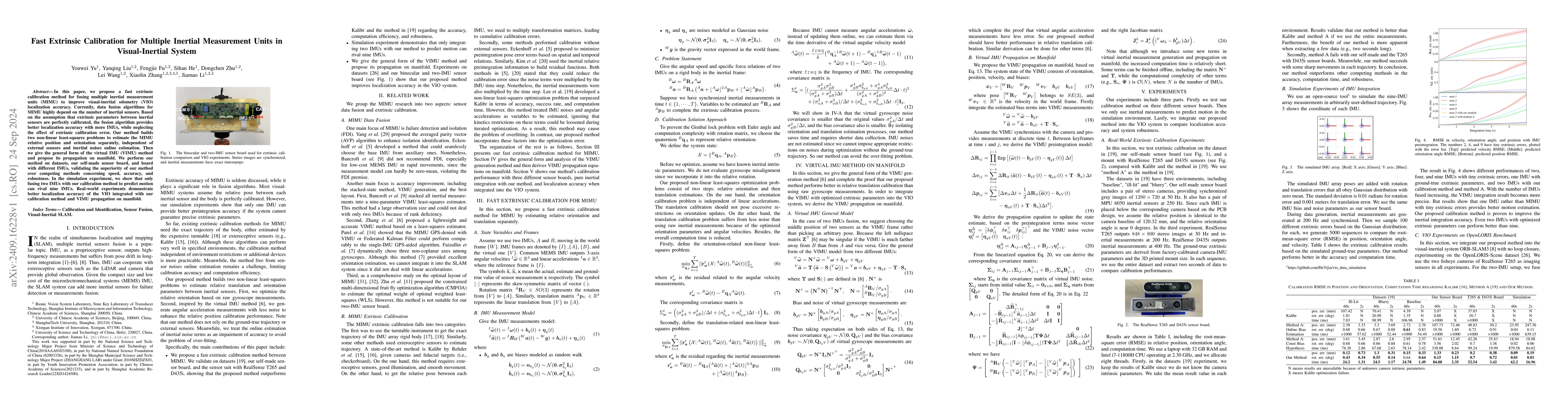 Thumbnail for Fast Extrinsic Calibration for Multiple Inertial Measurement Units in
  Visual-Inertial System