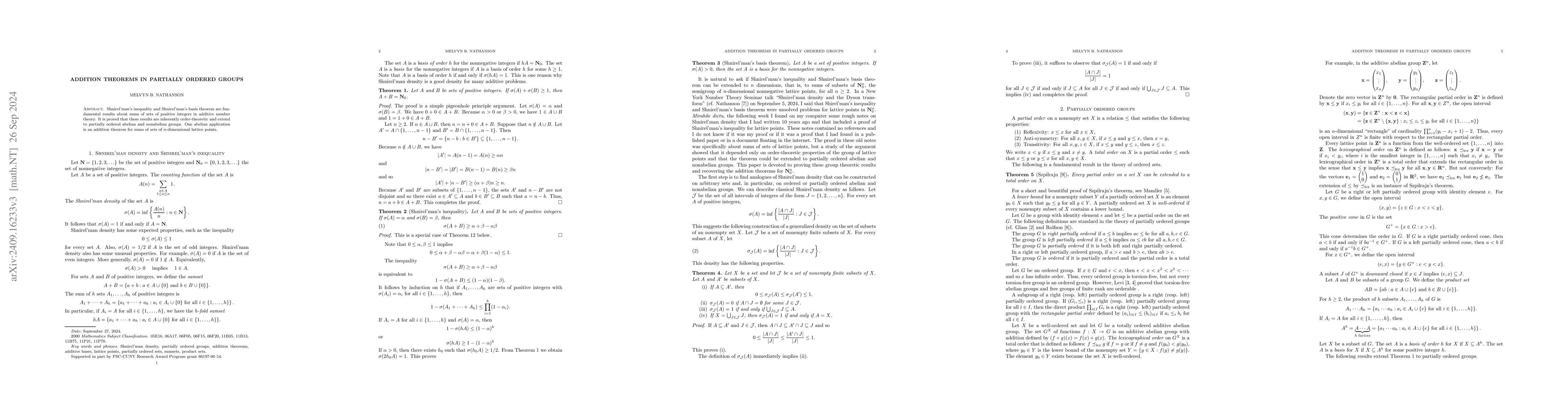 Thumbnail for Addition theorems in partially ordered groups