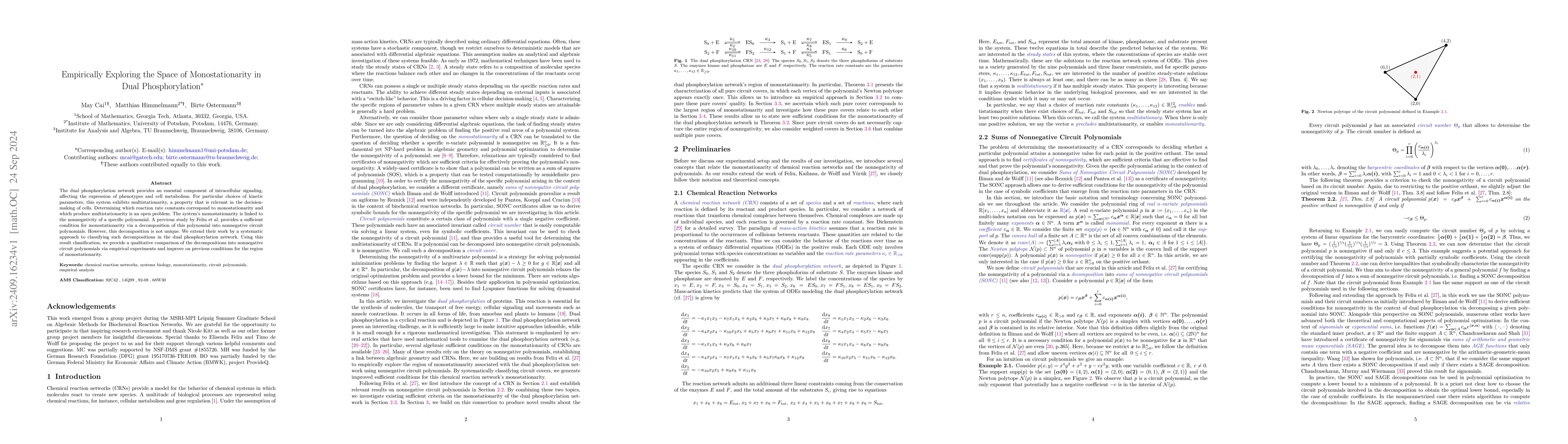 Thumbnail for Empirically Exploring the Space of Monostationarity in Dual
  Phosphorylation
