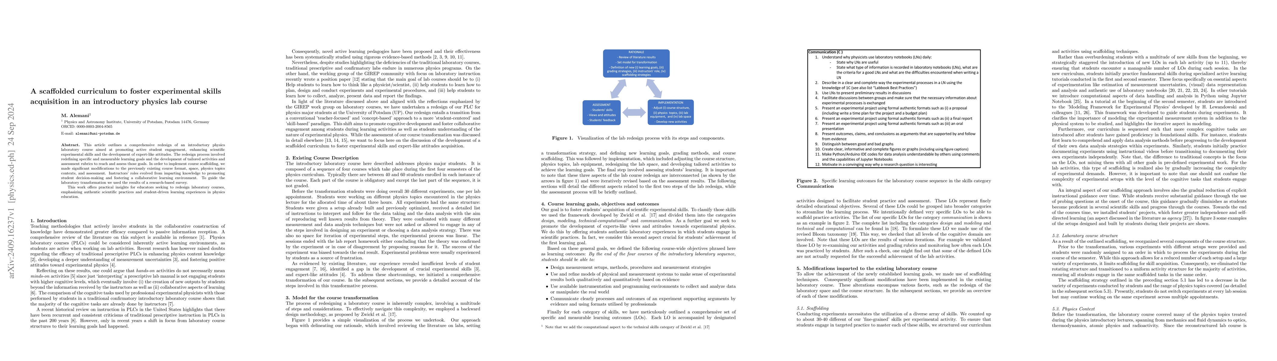 Thumbnail for A scaffolded curriculum to foster experimental skills acquisition in an
  introductory physics lab course