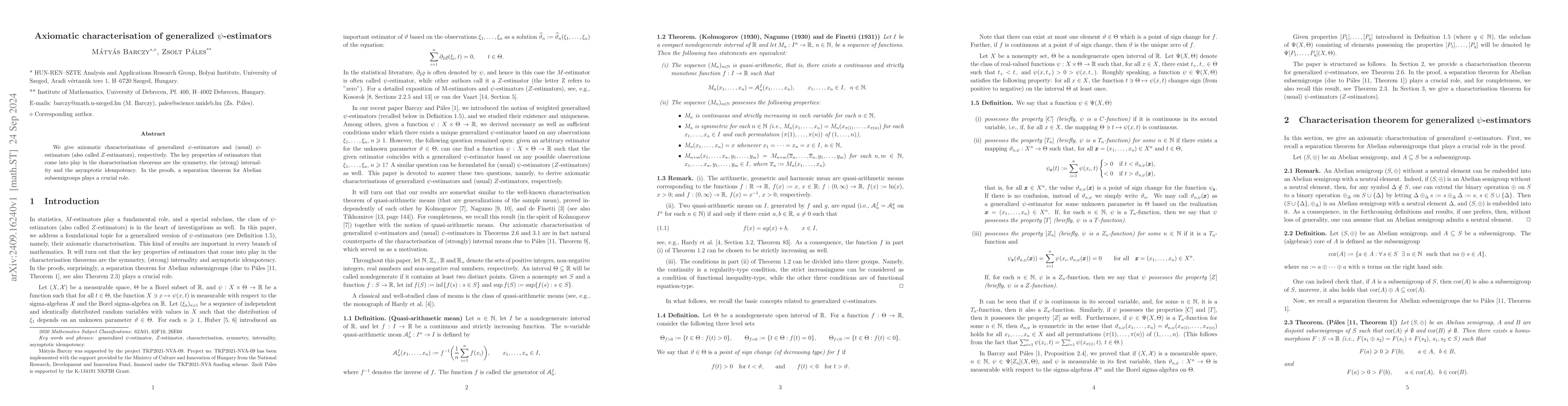 Thumbnail for Axiomatic characterisation of generalized $ψ$-estimators