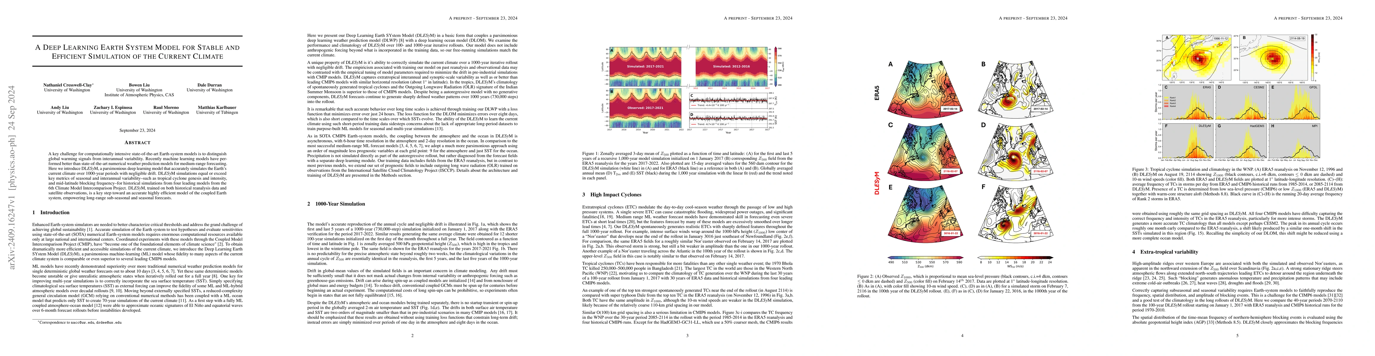 Thumbnail for A Deep Learning Earth System Model for Stable and Efficient Simulation
  of the Current Climate