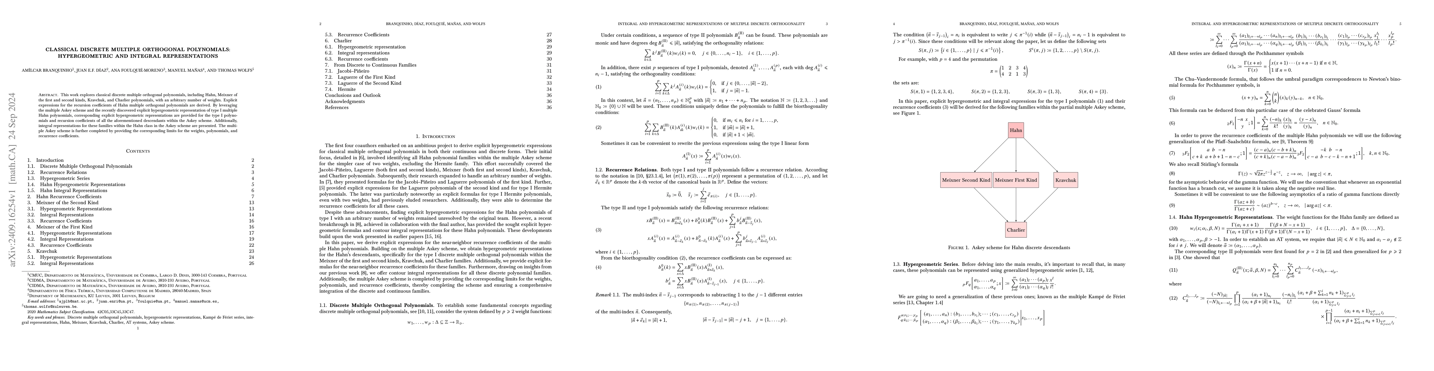 Thumbnail for Classical discrete multiple orthogonal polynomials: hypergeometric and
  integral representations