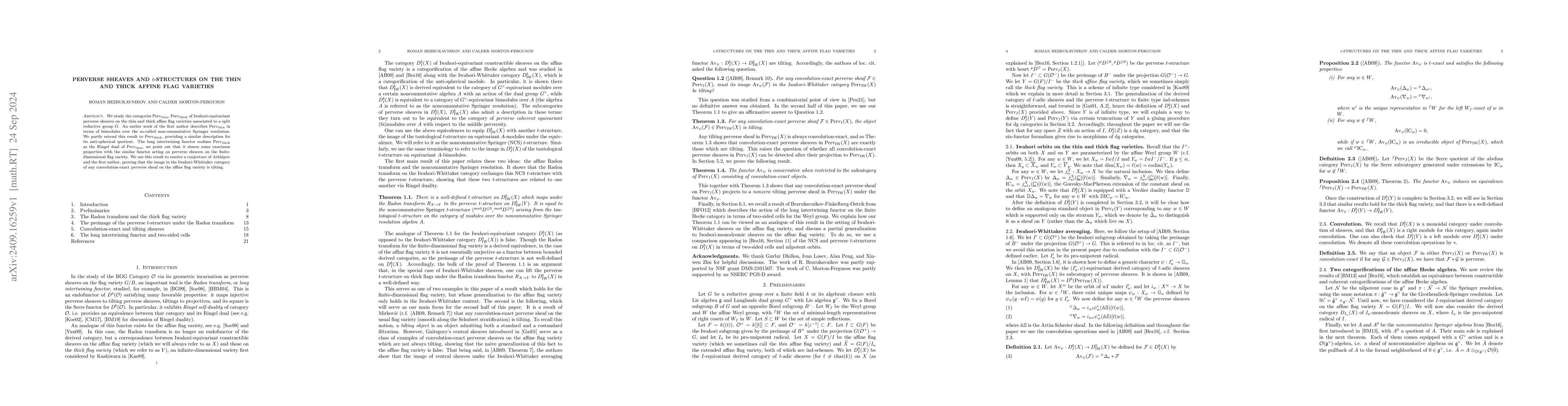 Thumbnail for Perverse sheaves and t-structures on the thin and thick affine flag
  varieties
