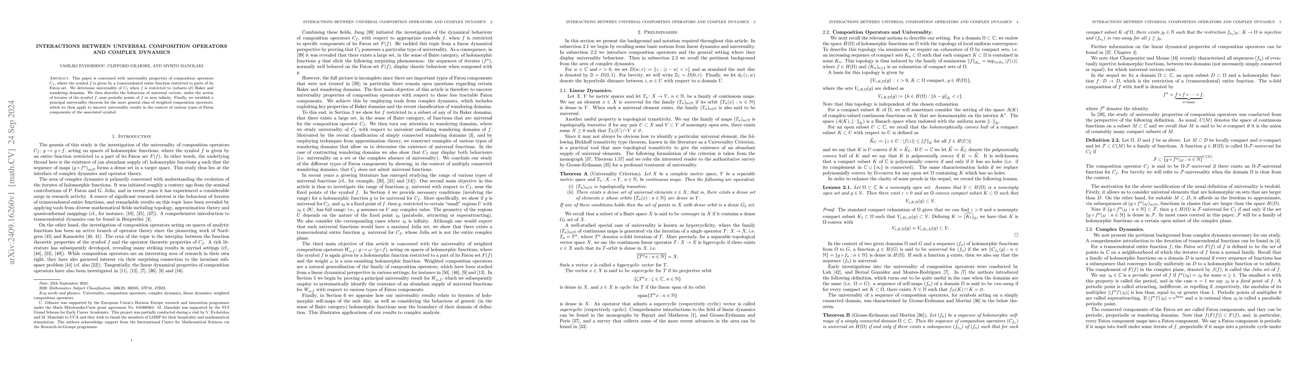 Thumbnail for Interactions between Universal Composition Operators and Complex
  Dynamics