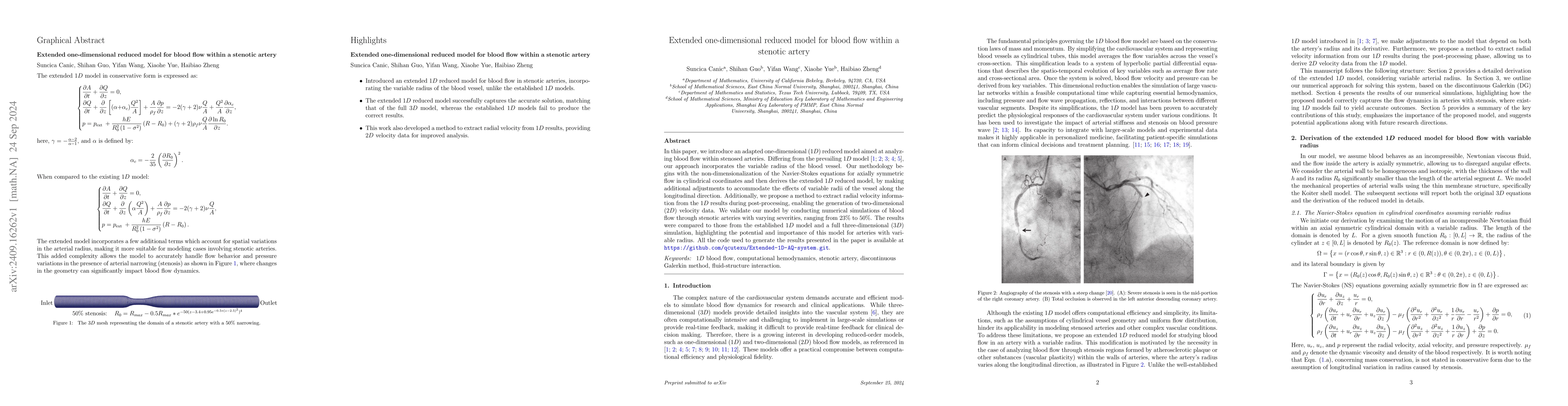 Thumbnail for Extended one-dimensional reduced model for blood flow within a stenotic
  artery